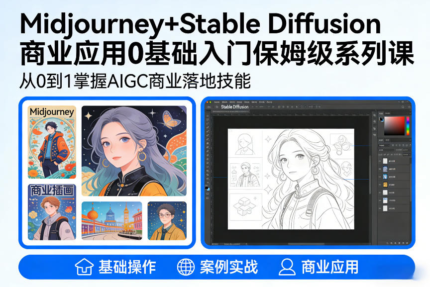 AIGC商业应用Midjourney+Stable Diffusion教程，0基础入门保姆级系列课-得优社