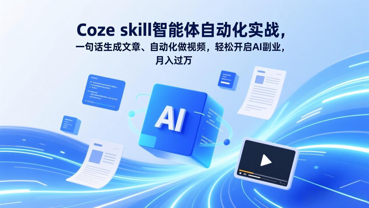 Coze skill智能体自动化实战，一句话生成文章、自动化做视频，轻松开启AI副业，月入过万-得优社