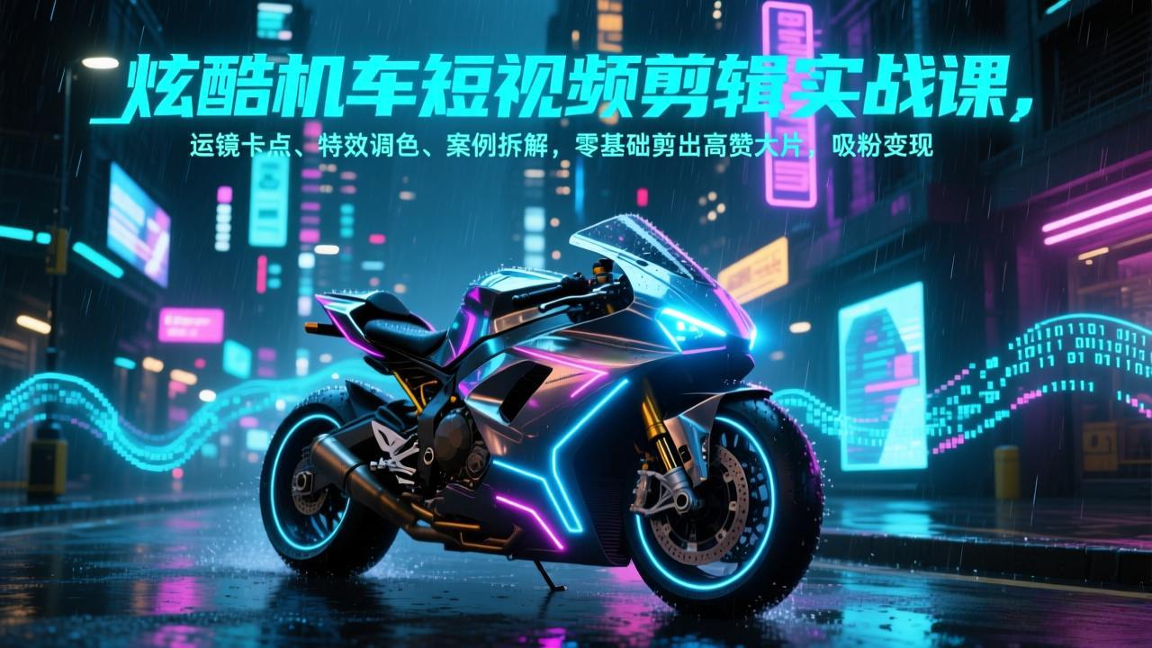 炫酷机车短视频剪辑实战课，运镜卡点、特效调色、案例拆解，零基础剪出高赞大片，吸粉变现-得优社