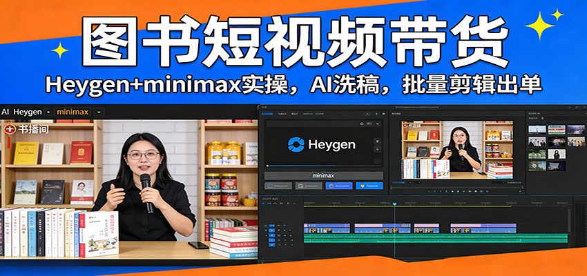 图书短视频带货：Heygen+minimax实操，AI洗稿 ，批量剪辑出单-得优社