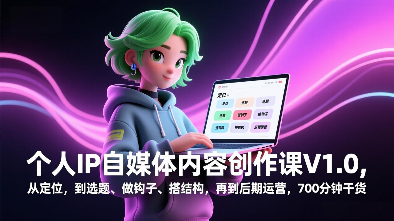 个人IP自媒体内容创作课V1.0，从定位，到选题、做钩子、搭结构，再到后期运营，700分钟干货-得优社