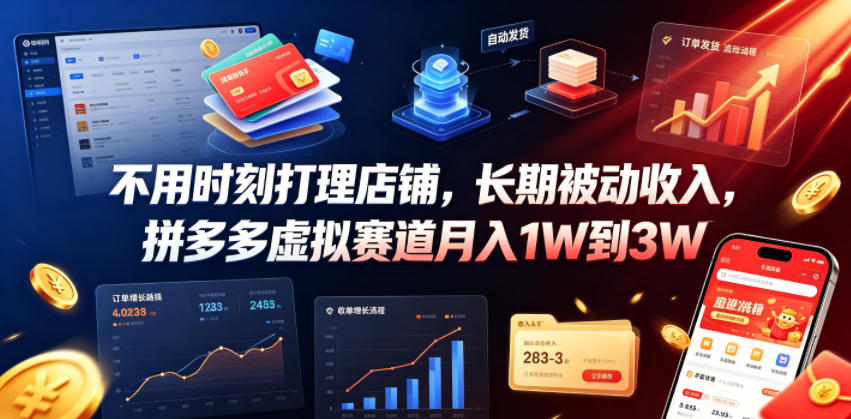 不用时刻打理店铺，长期被动收入，拼多多虚拟赛道月入1W到3W【揭秘】-得优社