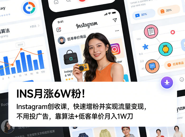 INS月涨6W粉！Instagram创收课，快速增粉并实现流量变现，不用用投广告，靠算法+低客单价月入1W刀-得优社