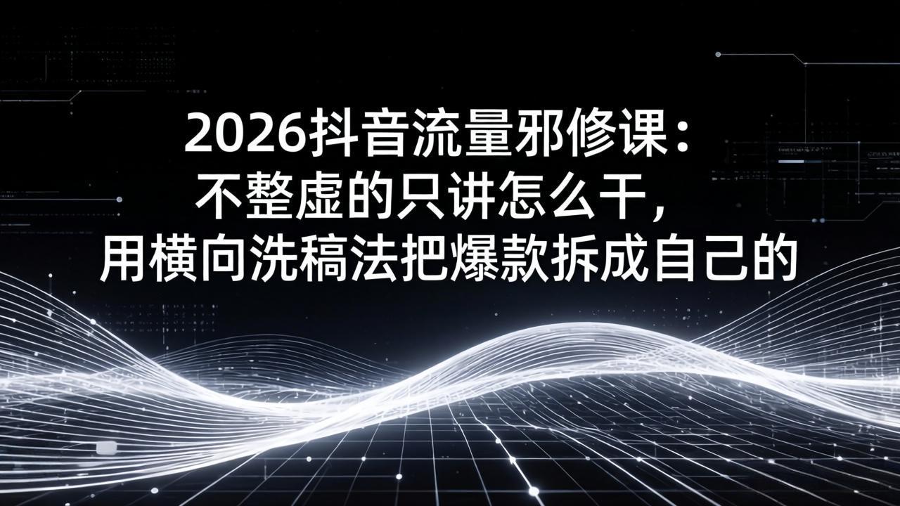 2026抖音流量邪修课：不整虚的只讲怎么干，用横向洗稿法把爆款拆成自己的-得优社