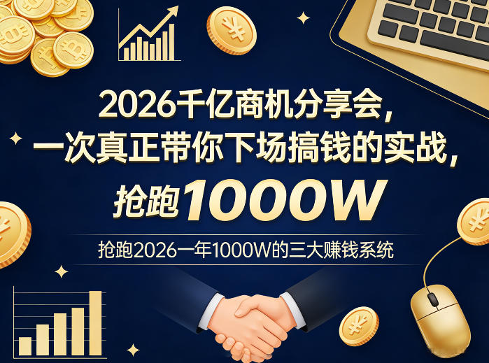 2026千亿商机分享会，一次真正带你下场搞钱的实战，抢跑2026一年1000W的三大賺钱系统-得优社