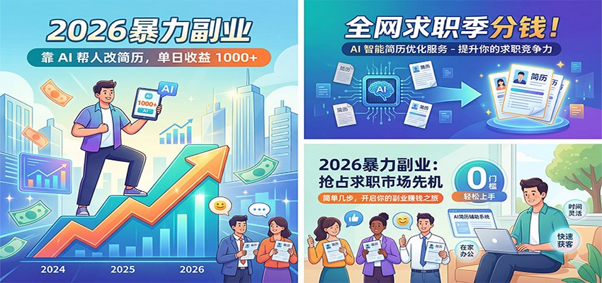 2026暴力副业：靠AI帮人改简历，单日收益1000+，全网求职季分钱-得优社
