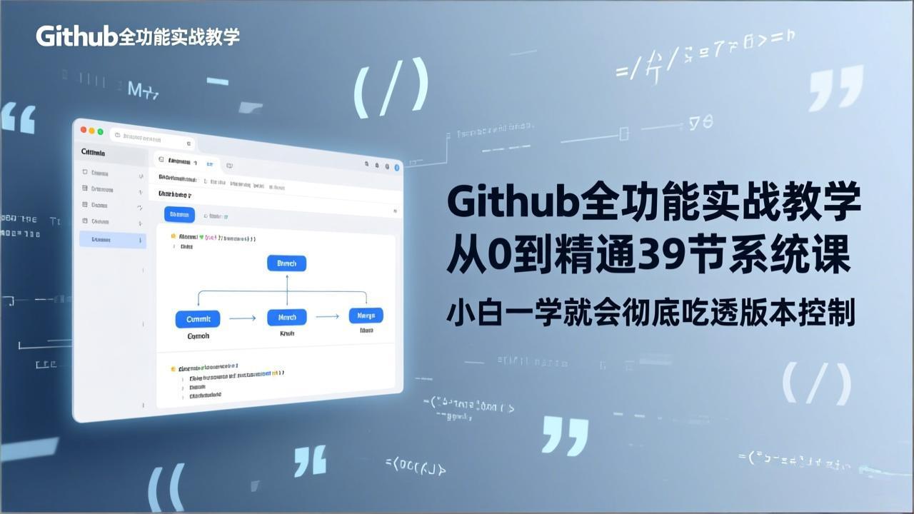GitHub-全功能实战教学，从0到精通39节系统课，小白一学就会彻底吃透版本控制-得优社