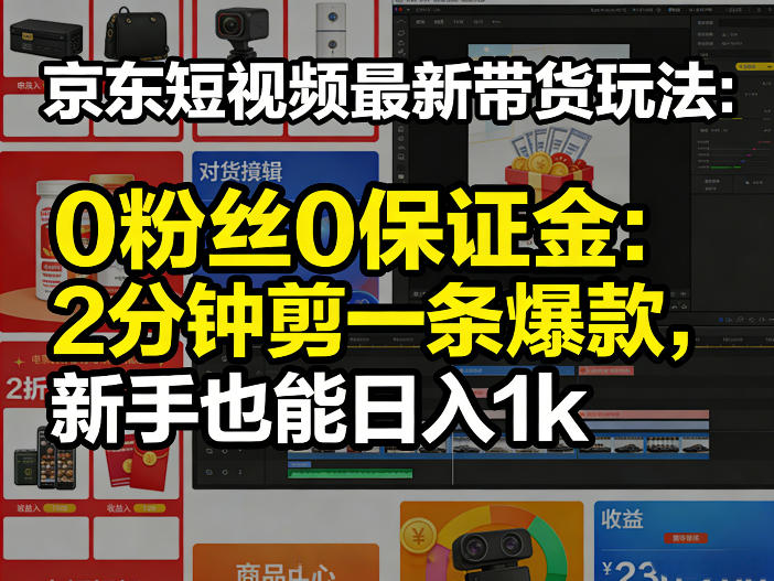 京东短视频最新带货玩法，0粉丝0保证金，2分钟剪一条爆款，新手也能日入1k+【揭秘】-得优社