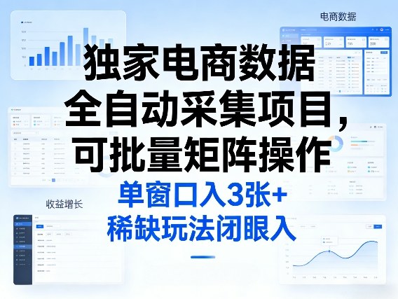 独家电商数据全自动采集项目，可批量矩阵操作，单窗口日入3张+，稀缺玩法闭眼入【揭秘】-得优社