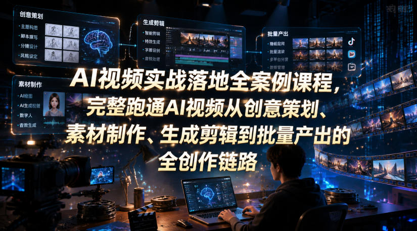 AI视频实战落地全案例课程，完整跑通AI视频从创意策划、素材制作、生成剪辑到批量产出的全创作链路-得优社