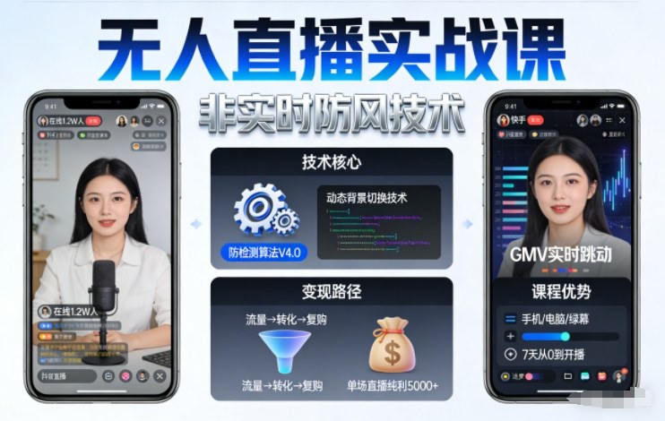 宝子哥无人直播实战课,非实时防风技术,聚焦抖音快手等平台直播带货,轻松开启直播变现之路(更新2026年3月)