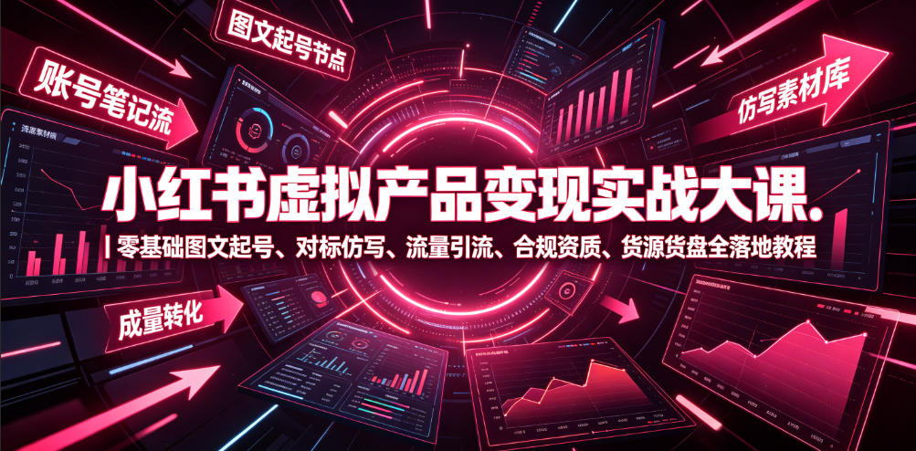 小红书虚拟产品变现实战大课｜零基础图文起号、对标仿写、流量引流、合规资质、货源货盘全落地教程-得优社