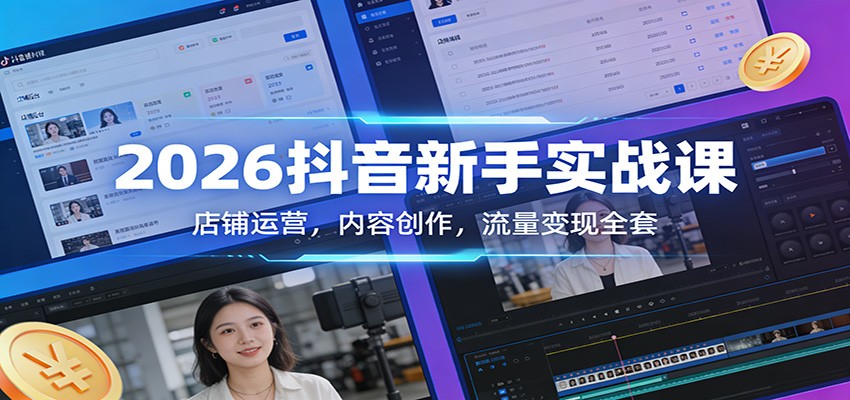 2026抖音新手实战课：店铺运营，内容创作，流量变现全套-得优社