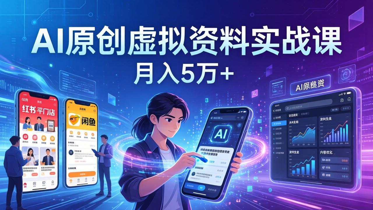 AI原创虚拟资料实战课：2026新机会，小红书闲鱼开店，普通人用AI轻松变现，月入5万+-得优社