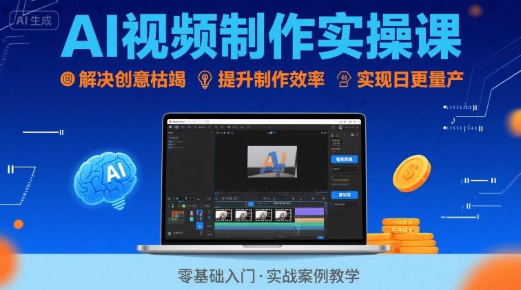 Ai视频制作实操课,解决创意枯竭、效率低下痛点,实现日更量产可持续变现(更新26年3月)