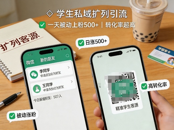 学生私域扩列引流，一天被动上粉500+，转化率超高-得优社