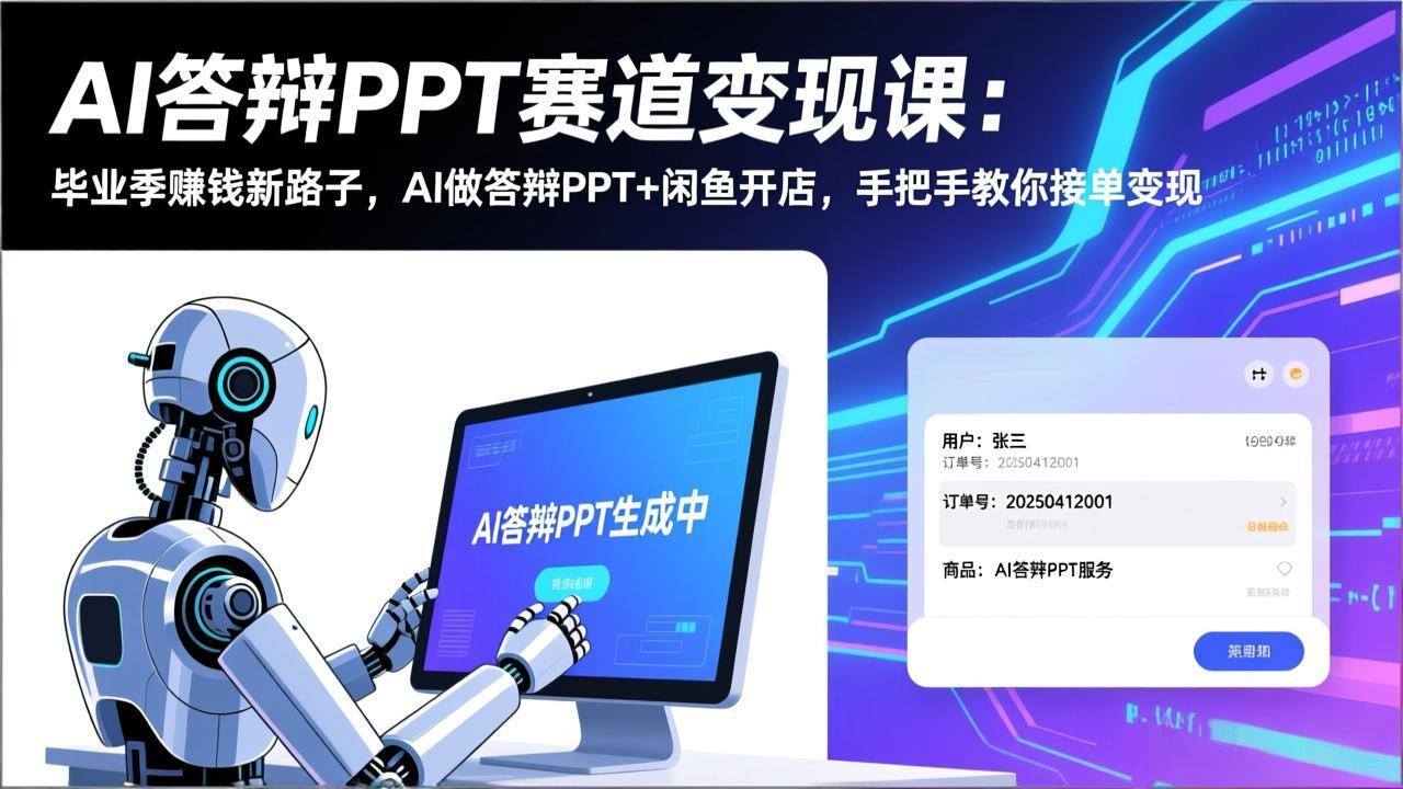 AI答辩PPT赛道变现课：毕业季赚钱新路子，AI做答辩PPT+闲鱼开店，手把手教你接单变现-得优社