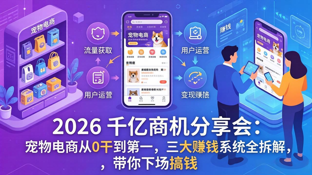 2026 千亿商机分享会：宠物电商从0干到第一，三大赚钱系统全拆解，带你下场搞钱-得优社