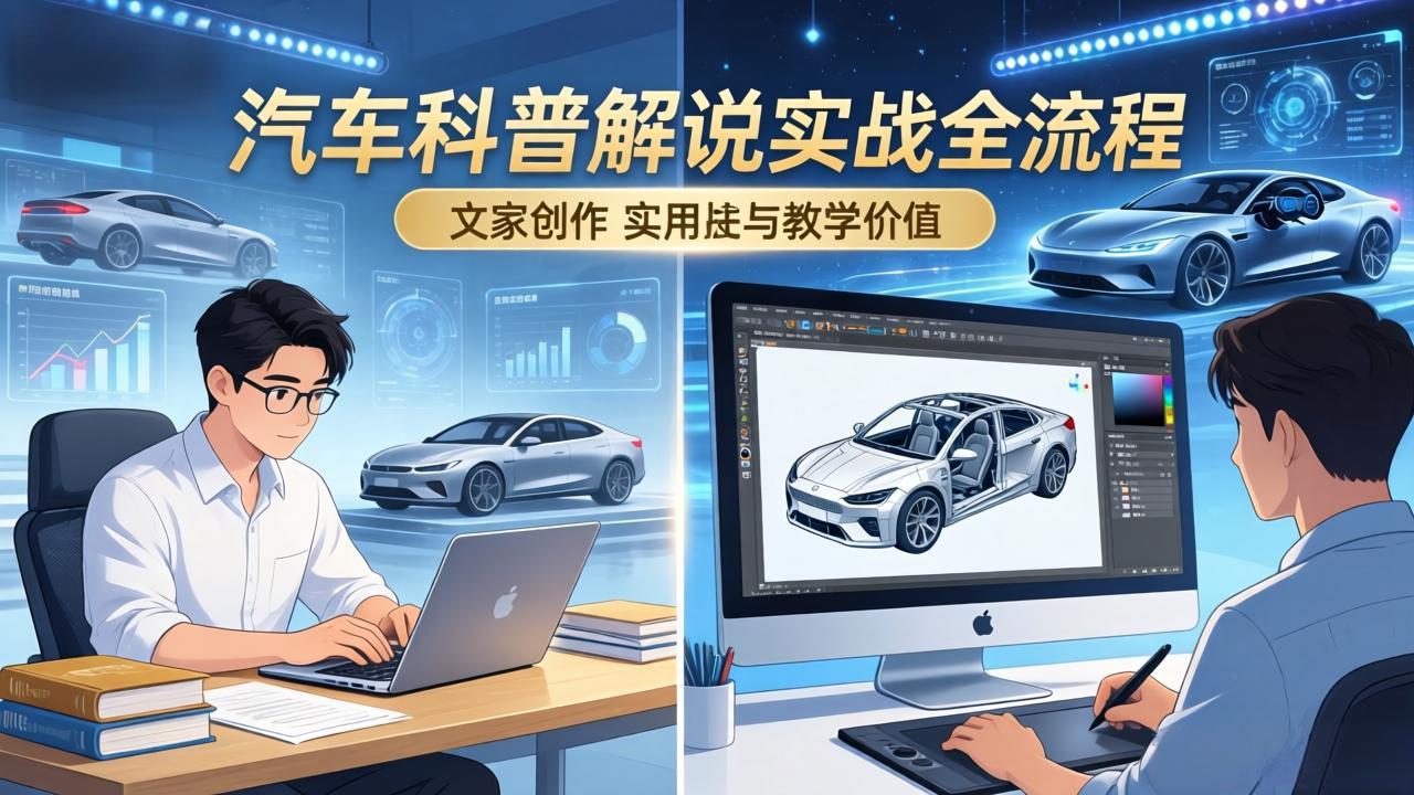 抖音汽车科普解说实战：文案+动画+画面处理+去水印全流程，打造专业汽车科普视频-得优社