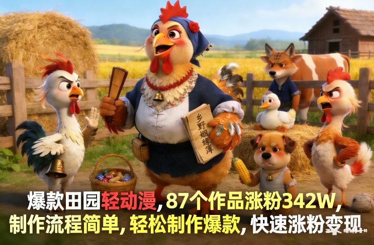 爆款田园轻动漫，87个作品涨粉342W，制作流程简单，轻松制作爆款，快速涨粉变现-得优社