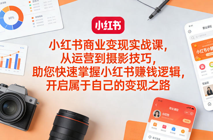 小红书商业变现实战课，从运营到摄影技巧，助您快速掌握小红书賺钱逻辑，开启属于自己的变现之路-得优社