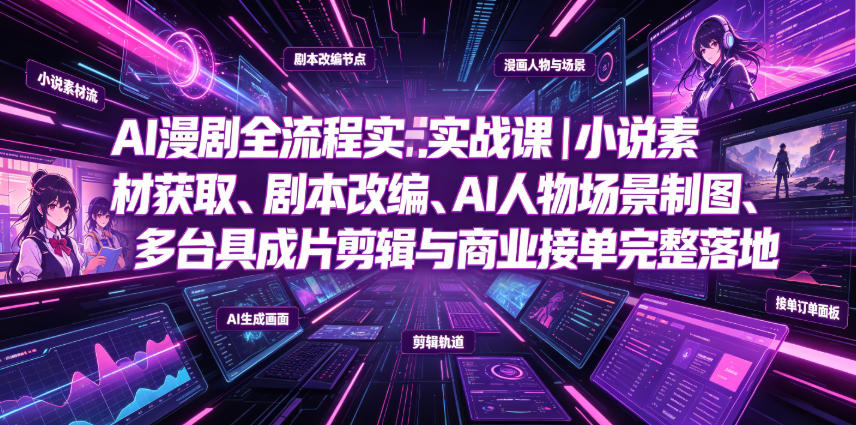 AI漫剧全流程实战课｜小说素材获取、剧本改编、AI人物场景制图、多工具成片剪辑、平台付费变现与商业接单完整落地-得优社