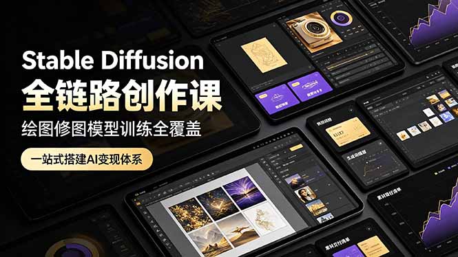 Stable Diffusion全链路创作课，绘图修图模型训练全覆盖，一站式搭建AI变现体系-得优社