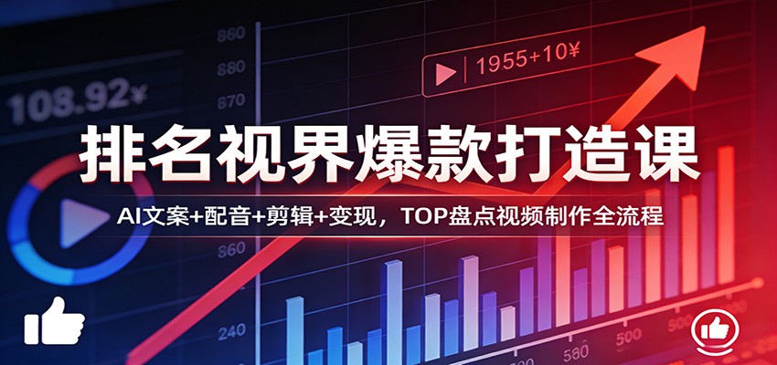 排名视界爆款打造课：AI文案+配音+剪辑+变现，TOP盘点视频制作全流程-得优社