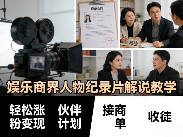 娱乐商界人物纪录片解说教学，轻松涨粉变现，伙伴计划，接商单，收徒等-得优社