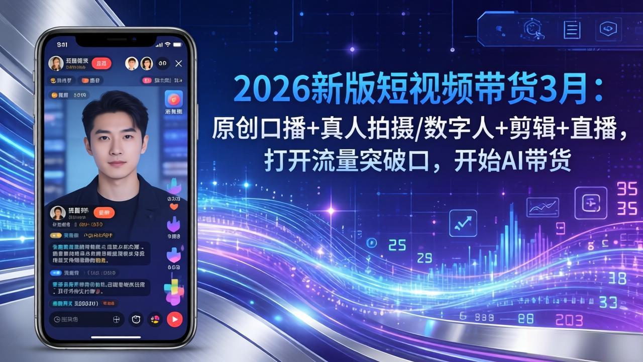 2026新版短视频带货3月：原创口播+真人拍摄/数字人+剪辑+直播，打开流量突破口，开始AI带货-得优社