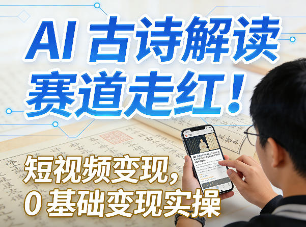AI古诗解读赛道走红！短视频变现，0基础变现实操-得优社