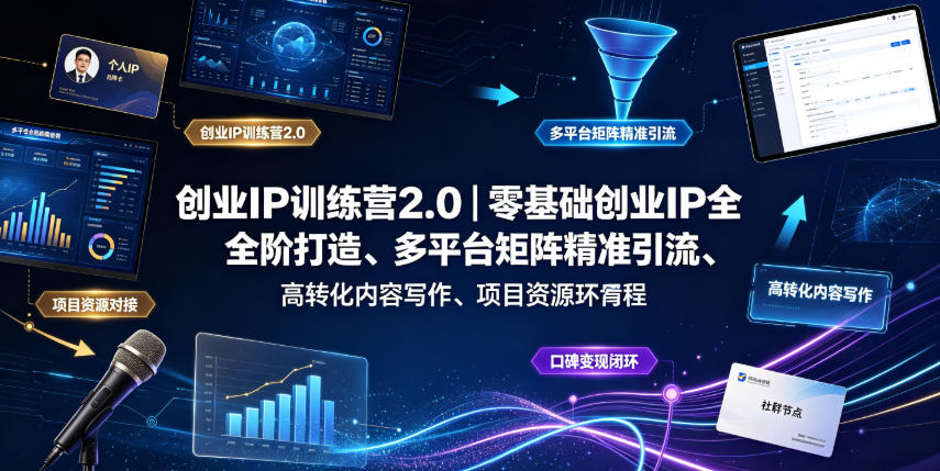 创业IP训练营2.0｜零基础创业IP全阶打造、多平台矩阵精准引流、高转化内容写作、项目资源对接与口碑变现闭环课程-得优社