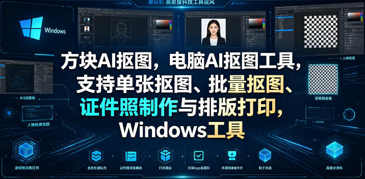 方块AI抠图，电脑AI抠图工具，支持单张抠图、批量抠图、证件照制作与排版打印，Windows工具-得优社