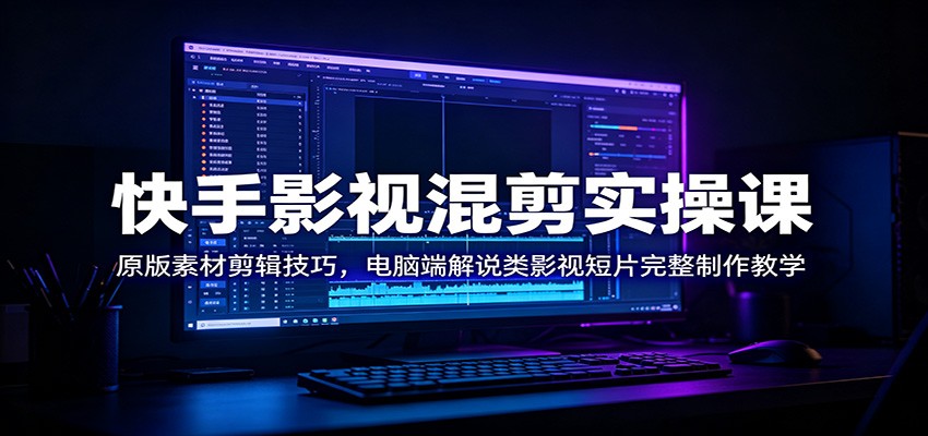 快手影视混剪实操课：原版素材剪辑技巧，电脑端解说类影视短片完整制作教学-得优社