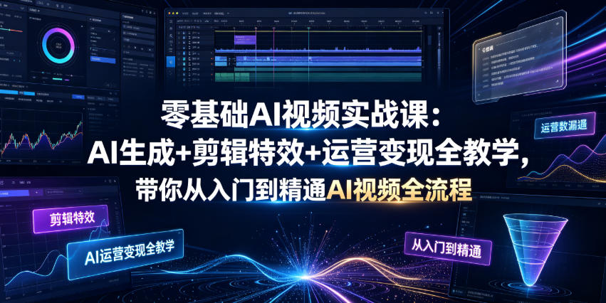 零基础AI视频实战课:AI生成+剪辑特效+运营变现全教学,带你从入门到精通AI视频全流程-得优社