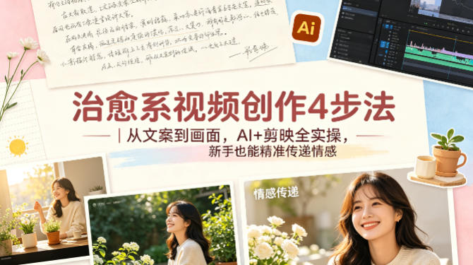 治愈系视频创作4步法｜从文案到画面，AI+剪映全实操，新手也能精准传递情感-得优社