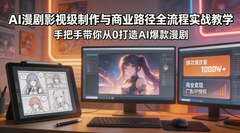 AI漫剧影视级制作与商业路径全流程实战教学，手带你从0打造AI爆款漫剧-得优社