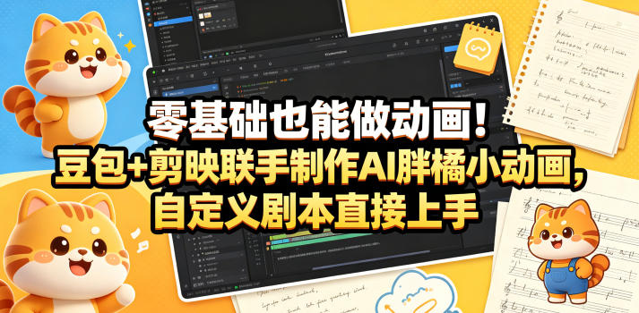 零基础也能做动画！豆包+剪映联手制作AI胖橘小动画，自定义剧本直接上手-得优社