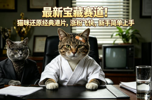 最新宝藏赛道！猫咪还原经典港片，涨粉飞快，新手简单上手-得优社