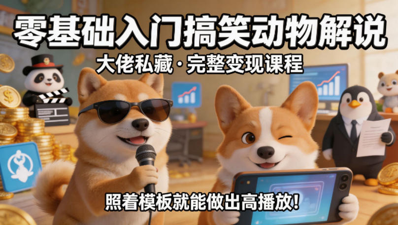 零基础入门搞笑动物解说，大佬私藏完整变现课程，照着模板就能做出高播放-得优社