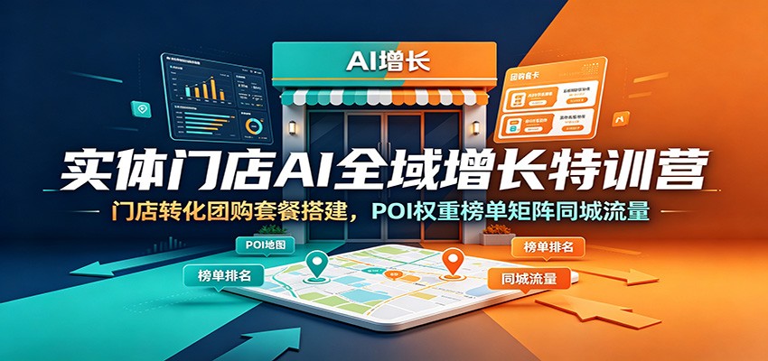 实体门店AI全域增长特训营：门店转化团购套餐搭建，POI权重榜单矩阵同城流量-得优社