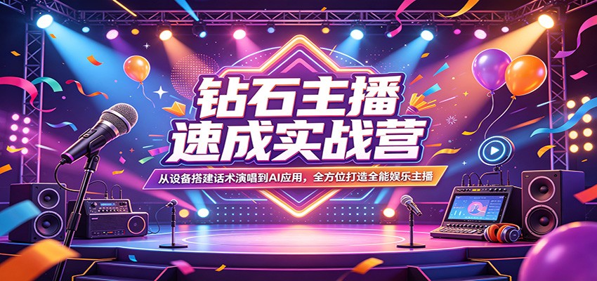 钻石主播速成实战营：从设备搭建话术演唱到AI应用，全方位打造全能娱乐主播-得优社