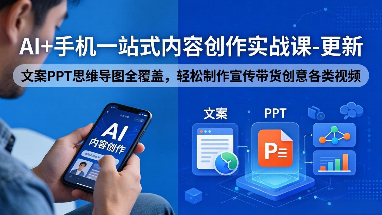 AI+手机一站式内容创作实战课-更新，文案PPT思维导图全覆盖，轻松制作宣传带货创意各类视频-得优社