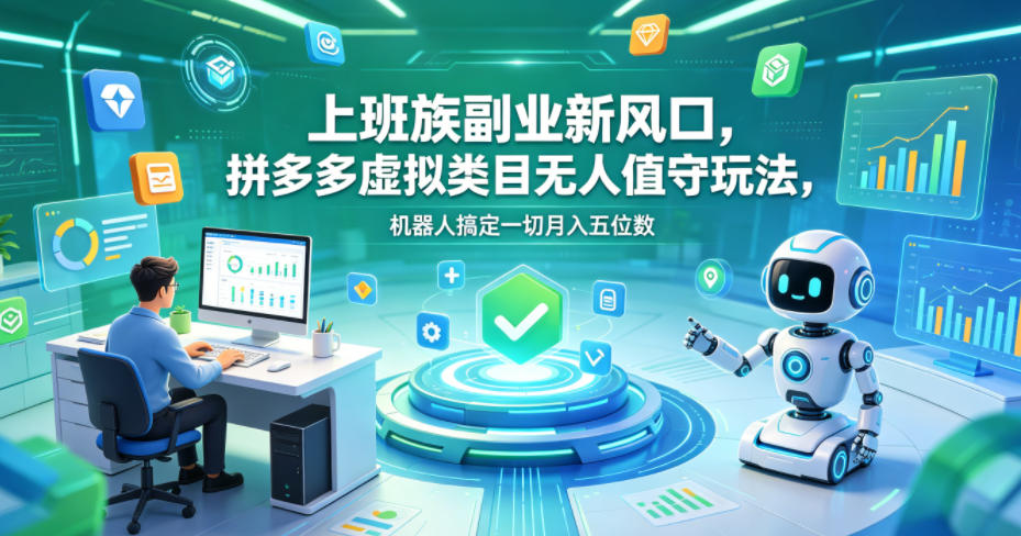 上班族副业新风口，拼多多虚拟类目无人值守玩法，机器人搞定一切月入五位数【揭秘】-得优社