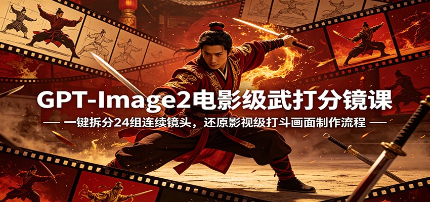 GPT-Image2电影级武打分镜课：一键拆分24组连续镜头，还原影视级打斗画面制作流程-得优社