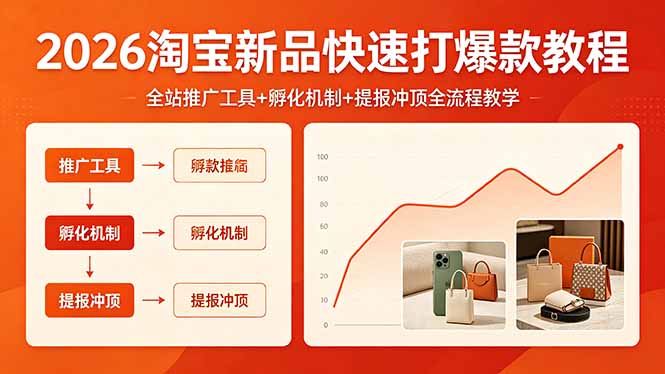 2026淘宝新品快速打爆款教程，全站推广工具+孵化机制+提报冲顶全流程教学-得优社