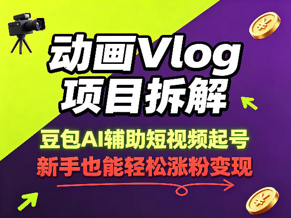 动画Vlog项目拆解，豆包AI辅助短视频起号，新手也能轻松涨粉，43条作品涨粉8.3W-得优社