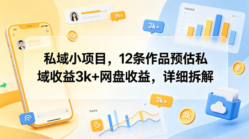 私域小项目，12条作品预估私域收益3k+网盘收益，详细拆解-得优社