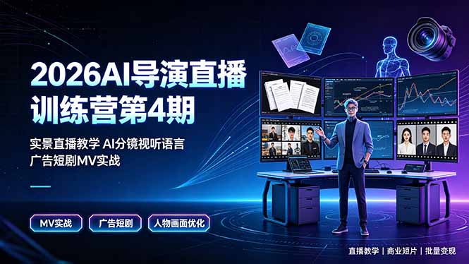 2026AI导演直播训练营第4期，实景直播教学AI分镜视听语言，广告短剧MV实战，解决人物画面崩坏痛点-得优社