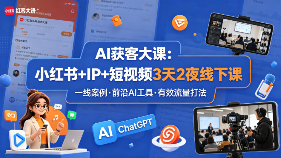 AI获客大课小红书+IP+短视频3天2夜线下课，用最真实的一线案例，最前沿的AI工具，最有效的流量打法-得优社
